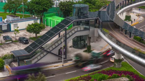 China-Tag-leichte-Macau-Verkehr-Straße-zu-Fuß-Brücke-Bürgersteig-Stadtpanorama-4k-Zeitraffer