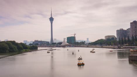 China-Tag-leichte-Macau-Tower-Bay-Stadtpanorama-4k-Zeitraffer