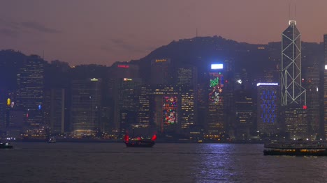 Nacht-Beleuchtung-Hong-Kong-Stadt-Bucht-Horbour-Verkehrsinsel-Panorama-4k-china