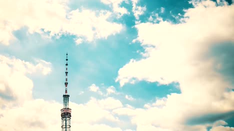 TV-tower-against-the-background-of-Running-clouds.-Time-Lapse.