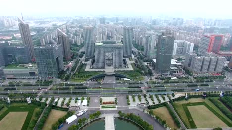 Luftaufnahme-des-Gebäudes-und-die-Stadt-Nanjing,-China