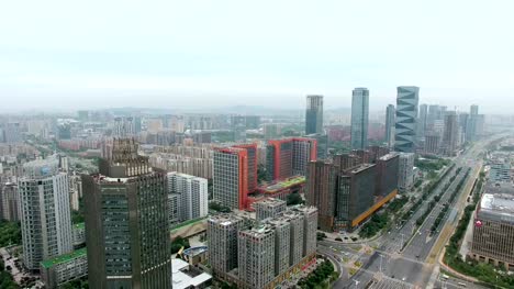 Vista-aérea-del-edificio-y-la-ciudad-de-nanjing,-China