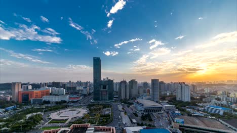 Sunset.Time-lapse-of-the-poly-plaza-in-Wuhan.Aerial-view-of-high-rise