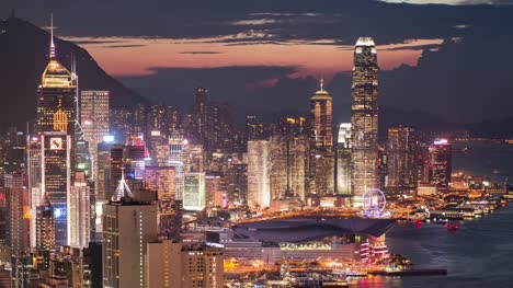 Paisaje-urbano-de-Hong-Kong,-de-día-a-noche