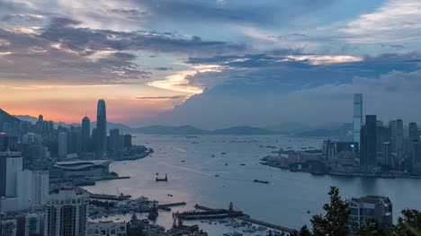 Hong-Kong-Stadtbild,-Sonnenuntergang