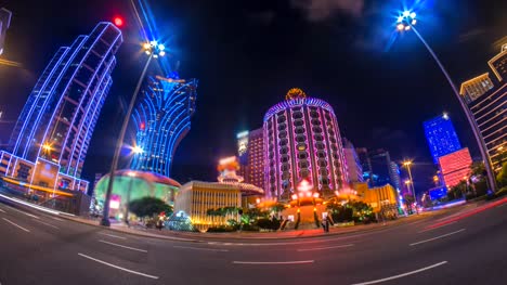 Zeit-Ablauf-Nacht-Macau-Stadtcasino-Stadtbild-Bereich-und-Straße-der-Stadt-Macau