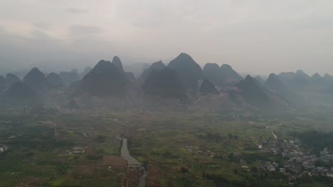 aerial-view-of-Li-River-and-Karst-mountains.-Located-near-The-Ancient-Town-of-Xingping,-Yangshuo-County,-Guilin-City,-Guangxi-Province,-China.