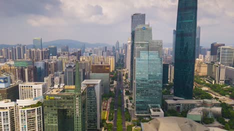 China-Sonnentag-Guangzhou-Neustadt-Opernhaus-Ifc-Gebäudes-quadratische-Antenne-Panorama-4k-Zeitraffer