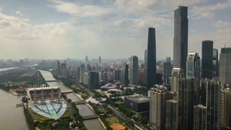 China-Tag-Zeit-Guangzhou-Stadt-Innenstadt-Haixinsha-Insel-Zhujiang-Neustadt-aerial-Panorama-4k-Zeitraffer