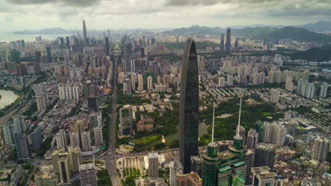 china-shenzhen-cityscape-sunny-day-KK100-building-aerial-panorama-4k-timelapse