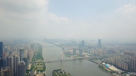China-día-tiempo-guangzhou-paisaje-urbano-Cantón-famosa-Torre-río-de-la-perla-aéreo-panorama-4k