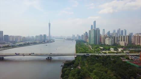 día-tiempo-guangzhou-ciudad-río-Perla-panorama-aéreo-4k-china
