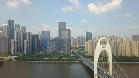 sonnigen-Tag-Guangzhou-Stadt-Verkehr-Liede-überbrücken-Perlfluss-Bucht-Top-Luftbild-4k-china