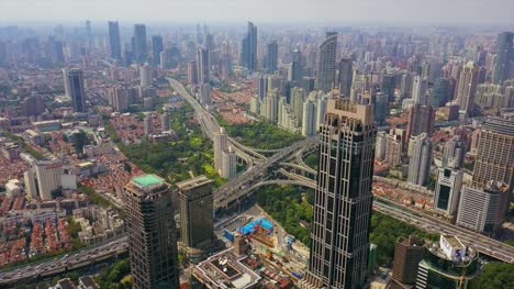 china-day-time-shanghai-cityscape-famous-traffic-road-junction-aerial-panorama-4k