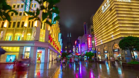 Nacht-Fußgängerzone-Nanjing-Straße-voll-Panorama-4k-Zeitraffer-China-shanghai