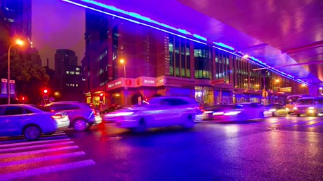 Nacht-Verkehr-Kreuzung-Kreuzung-Panorama-4k-Zeitraffer-China-shanghai