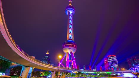 Nacht-erleuchtet-shanghai-berühmten-Perle-oriental-Tower-Bridge-Ansicht-4k-Zeit-verfallen-China