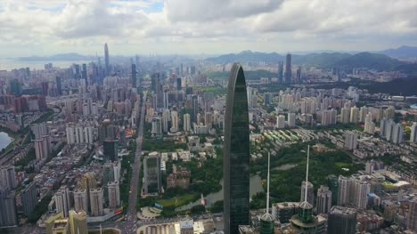 China-Sonnentag-Shenzhen-Stadtbild-bekannten-Bauwerken-aerial-Panorama-4k