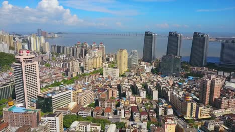 zhuhai-city-sunny-day-famous-hotel-construction-bay-aerial-panorama-4k-china