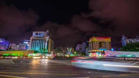 Zeit-Zhuhai-Stadt-Gongbei-Zollhafen-Nachtverkehr-Quadrat-Straße-Ansicht-4-k-Zeit-verfallen-china