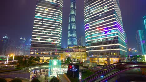 night-illuminated-shanghai-famous-tower-traffic-circle-panorama-4k-time-lapse-china