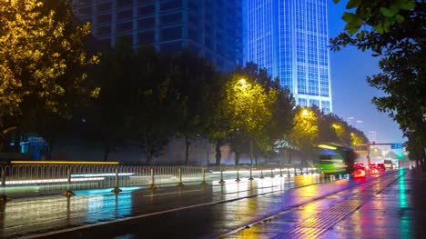 night-illuminated-wuhan-city-traffic-street-downtown-bay-panorama-4k-time-lapse-china