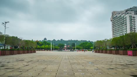 Wuhan-Museum-Quadrat-Fuß-Stadtpanorama-4-k-Zeit-hinfällig,-china