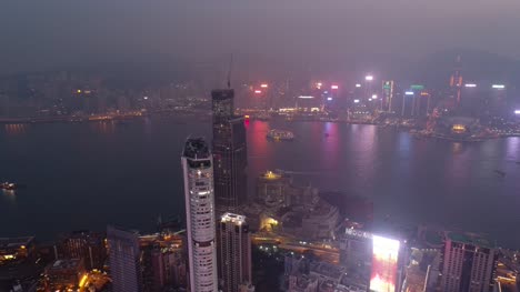Nacht-Licht-Kowloon-Bay-Insel-Hong-Kong-aerial-Panorama-4k-china
