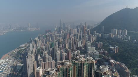 sonnigen-Tag-Hong-Kong-Stadt-Dschungel-Bucht-Kowloon-aerial-Panorama-4k-china