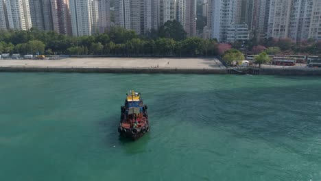 Hong-Kong-Stadt-Bucht-Sonnentag-Bootshafen-fahren-aerial-Panorama-4k-china