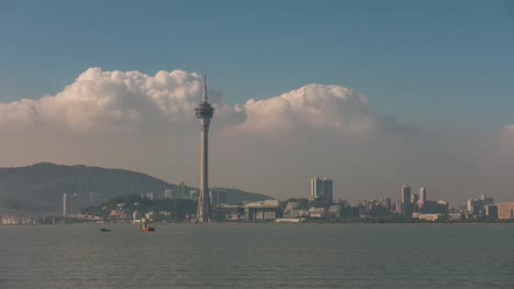 sonnigen-Tag-berühmten-Macau-Tower-Bay-Panorama-4-k-Zeit-hinfällig,-china