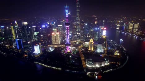 AERIAL-shot-of-Shanghai-cityscape-and-skyline-at-night,Shanghai,China