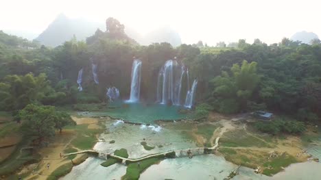 Bangioc-waterfall-in-cao-bang-province,-Vietnam,-high-angle-view