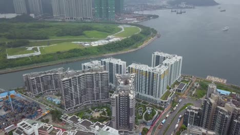 Drohne-Aufnahmen-von-Tseung-Kwan-O-City,-Hong-Kong
