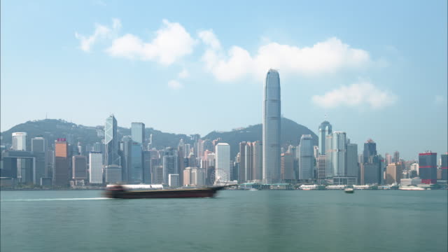 Hong-Kong,-China,-Timelapse---la-bahía-y-el-horizonte-durante-el-día