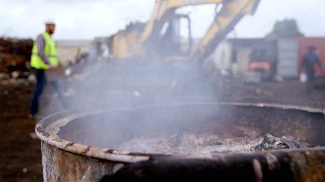 Metal-scraps-burning-in-the-junkyard-4k