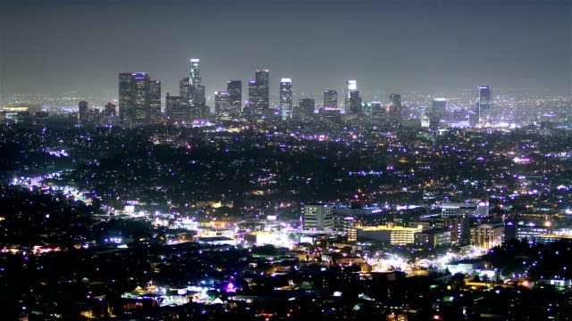 Zeitraffer-von-downtown-Los-Angeles-in-der-Nacht