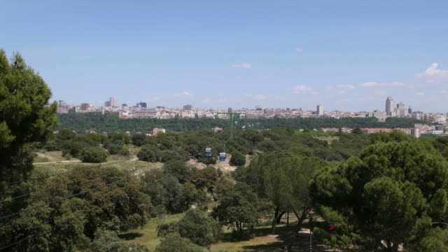 View-of-Madrid,-Spain,-teleferico,-city,-buildings