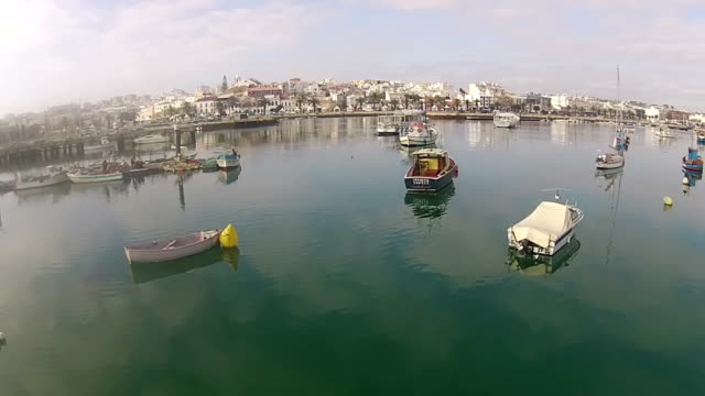 Luftbild-vom-Hafen-Lagos-Algarve,-Portugal