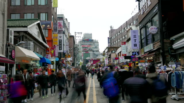 Lapso-de-tiempo-calle-de-la-ciudad-de-Seúl-Corea-del-sur
