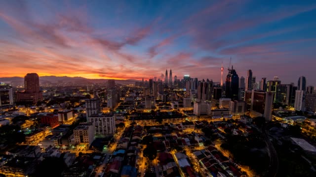 Kuala-Lumpur-Stadt-Skyline-Sonnenaufgang-Timelapse,-Malaysia,-4K-Zeitraffer