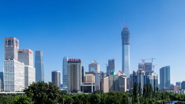 Zeitraffer-von-Jianwai-SOHO,-die-CBD-Skyline-von-Peking,-China