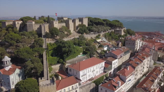 portugal-sunset-time-lisbon-famous-saint-george-castle-aerial-panorama-4k