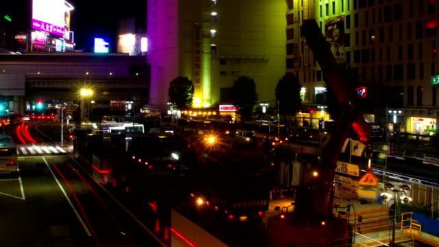 Night-lapse-4K-at-shibuya-east-gate-wide-shot-high-angle-zoom-out