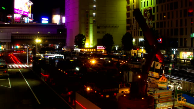 Night-lapse-4K-resolution-at-shibuya-east-gate-wide-shot-zoom-out