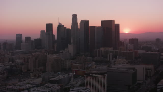 Los-Angeles,-Aerial-shot-of-Los-Angeles-at-sunset.