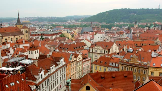 static-shot-of-amazing-view-of-Prague-city-in-summer-from-top,-red-roofs
