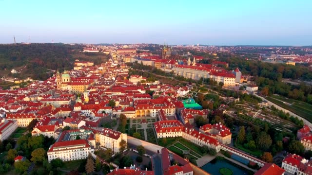 Aerial-view-of-Prague-city-and-Prague-castle-and-River-Vitava