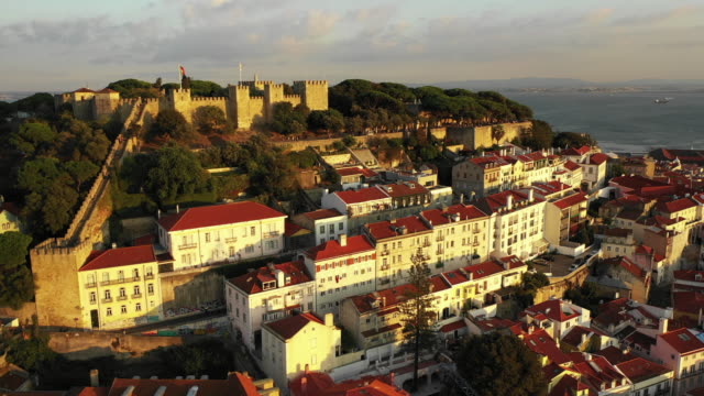 Aerial-view-of-Lisbon-at-Sunset