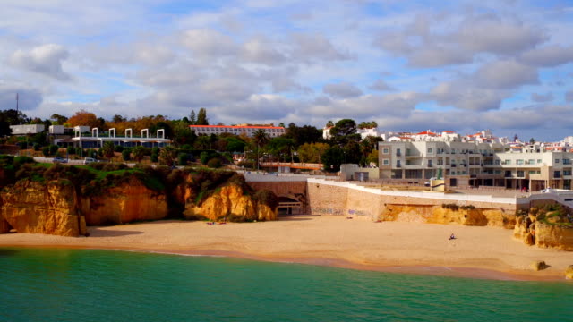Aerial-from-rocks-and-ocean-at-Lagos-in-Portugal